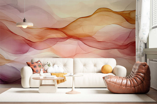 Vagues Lumineuses : Papier Peint Abstrait en Teintes Chaudes