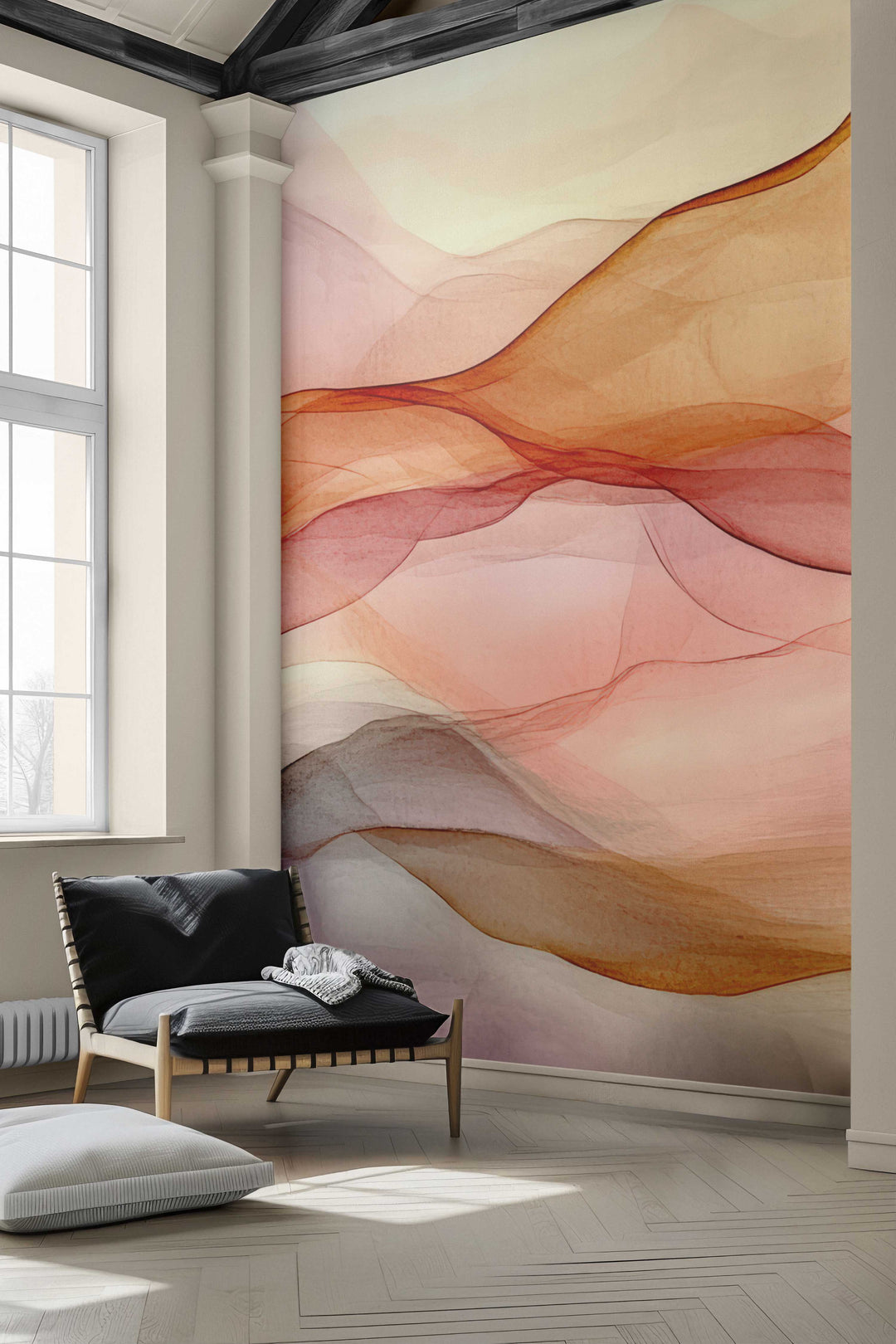 Vagues Lumineuses : Papier Peint Abstrait en Teintes Chaudes