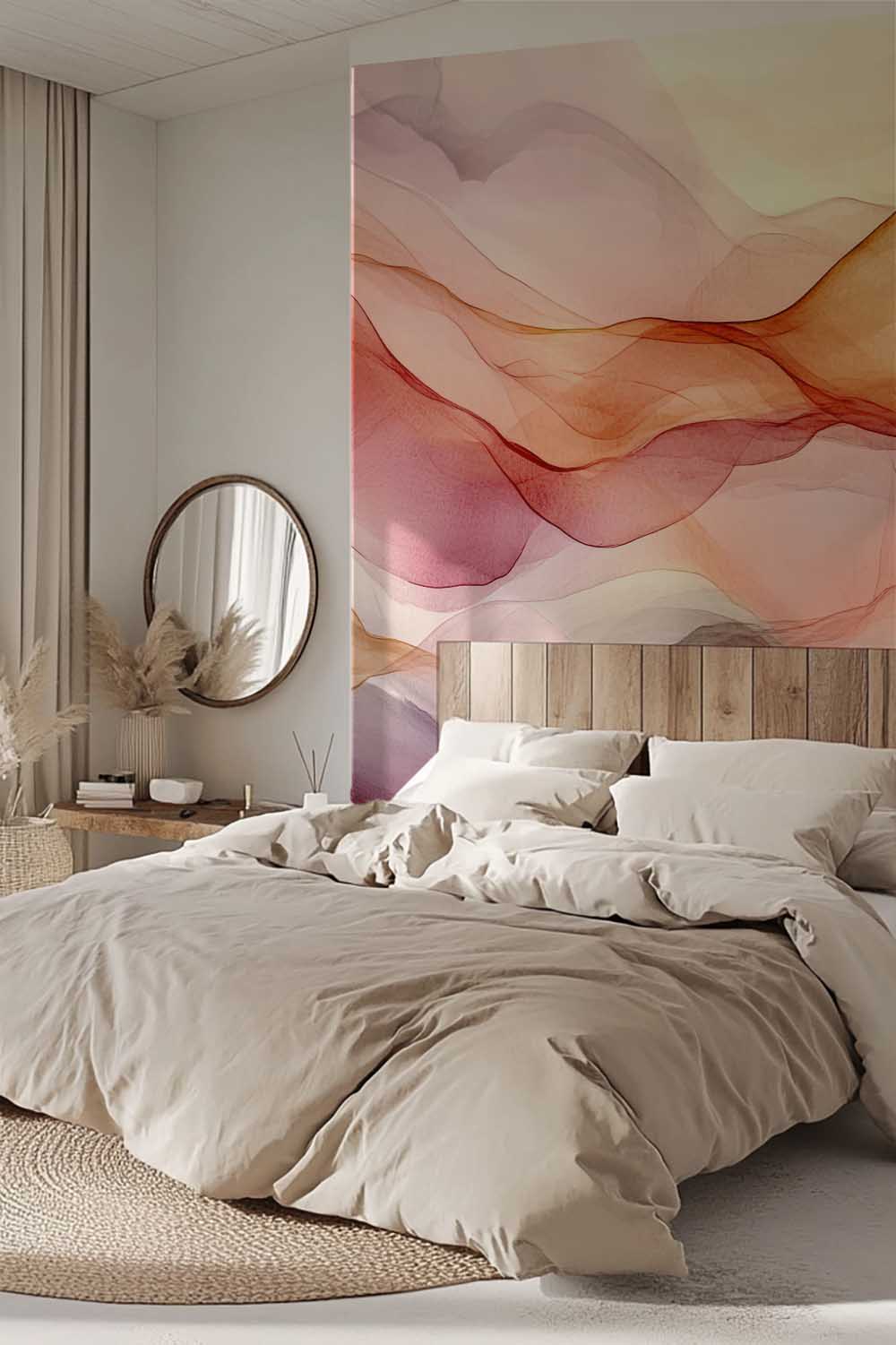 Vagues Lumineuses : Papier Peint Abstrait en Teintes Chaudes