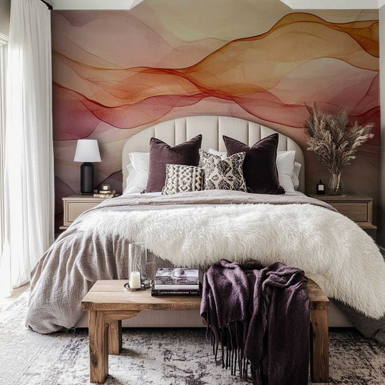 Vagues Lumineuses : Papier Peint Abstrait en Teintes Chaudes