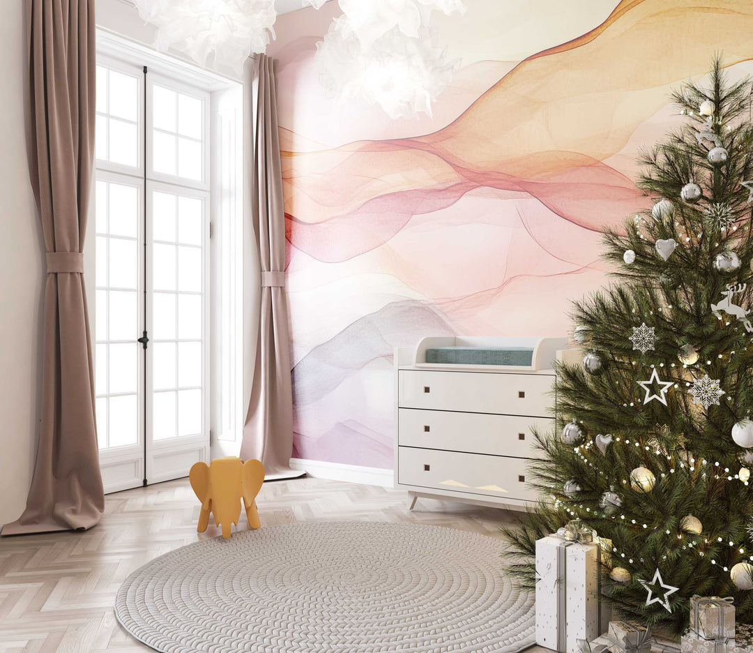 Vagues Lumineuses : Papier Peint Abstrait en Teintes Chaudes