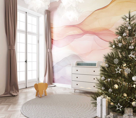 Vagues Lumineuses : Papier Peint Abstrait en Teintes Chaudes