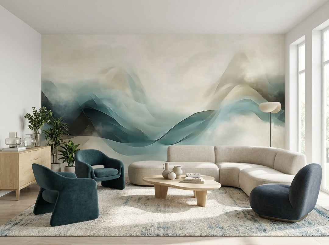 Abstraction Océane : Papier Peint Vagues en Aquarelle - Illulart: Papier peint panoramique