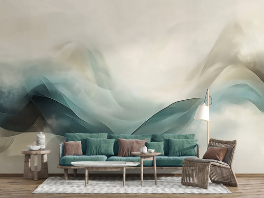 Abstraction Océane : Papier Peint Vagues en Aquarelle - Illulart: Papier peint panoramique