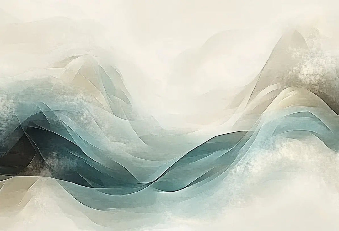 Abstraction Océane : Papier Peint Vagues en Aquarelle - Illulart: Papier peint panoramique
