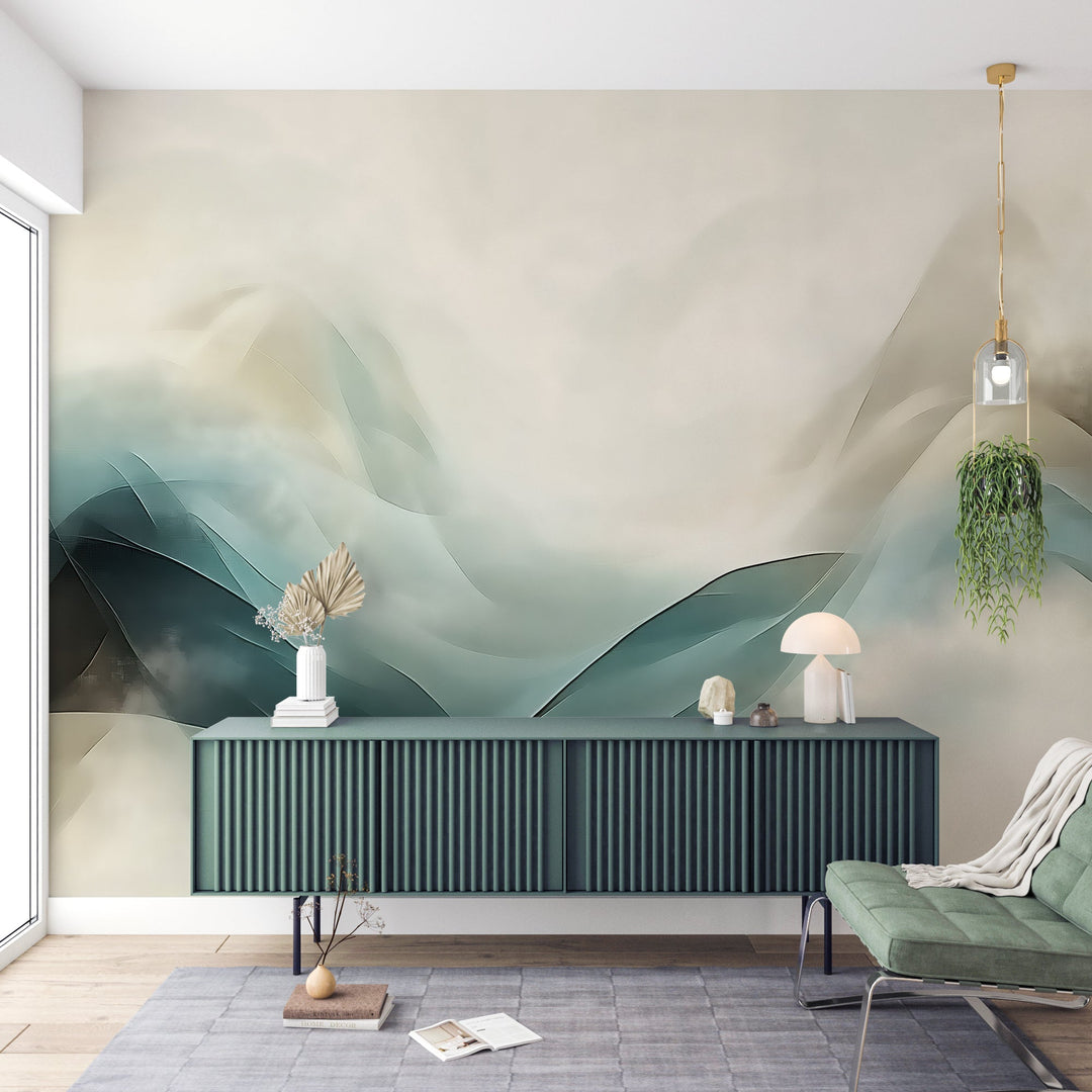 Abstraction Océane : Papier Peint Vagues en Aquarelle - Illulart: Papier peint panoramique