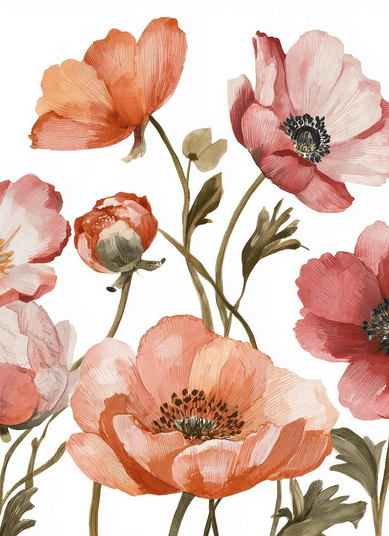 Anémones vibrantes – Papier peint fleuri aux nuances chaudes - Illulart: Papier peint panoramique