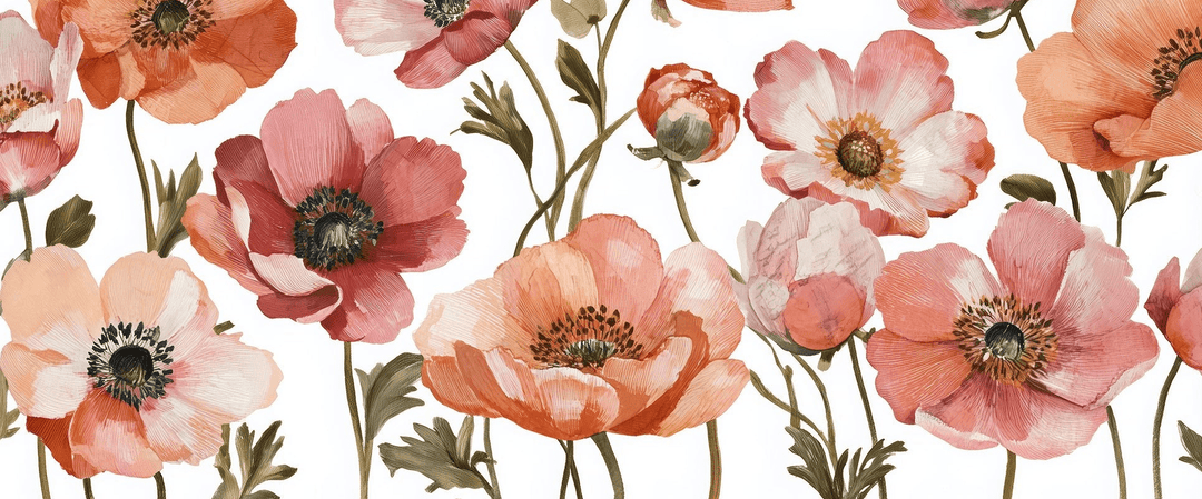 Anémones vibrantes – Papier peint fleuri aux nuances chaudes - Illulart: Papier peint panoramique