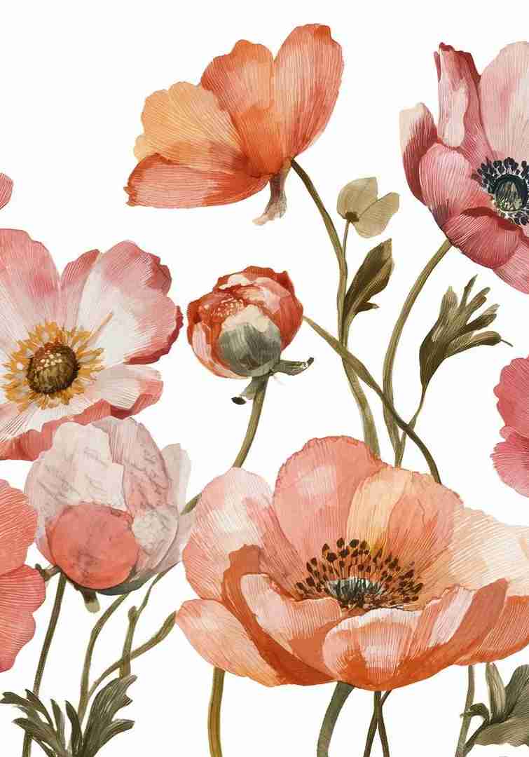 Anémones vibrantes – Papier peint fleuri aux nuances chaudes - Illulart: Papier peint panoramique