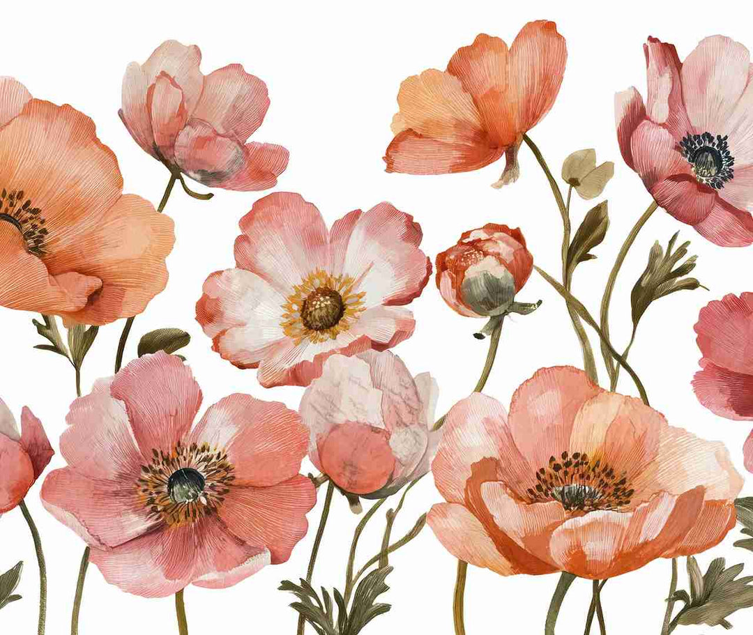 Anémones vibrantes – Papier peint fleuri aux nuances chaudes - Illulart: Papier peint panoramique