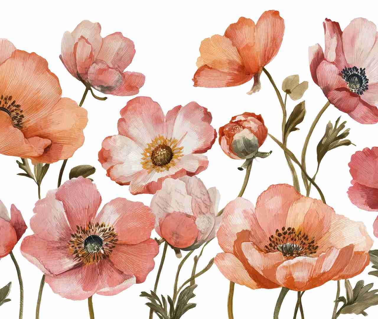 Anémones vibrantes – Papier peint fleuri aux nuances chaudes - Illulart: Papier peint panoramique