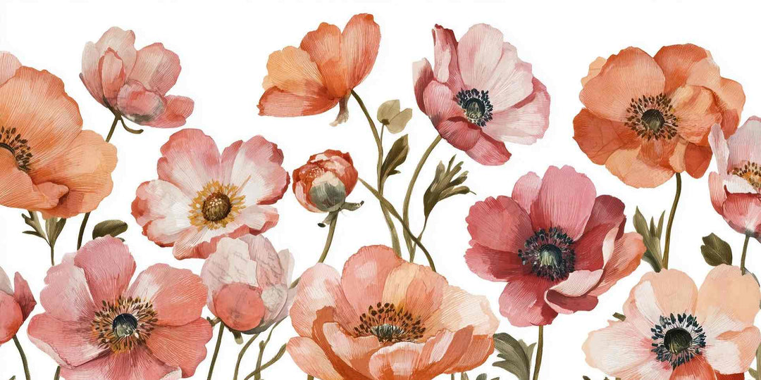 Anémones vibrantes – Papier peint fleuri aux nuances chaudes - Illulart: Papier peint panoramique