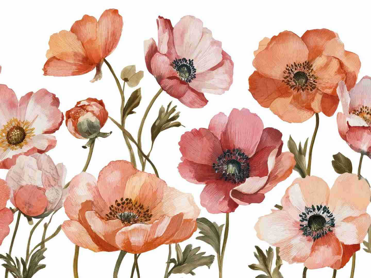 Anémones vibrantes – Papier peint fleuri aux nuances chaudes - Illulart: Papier peint panoramique