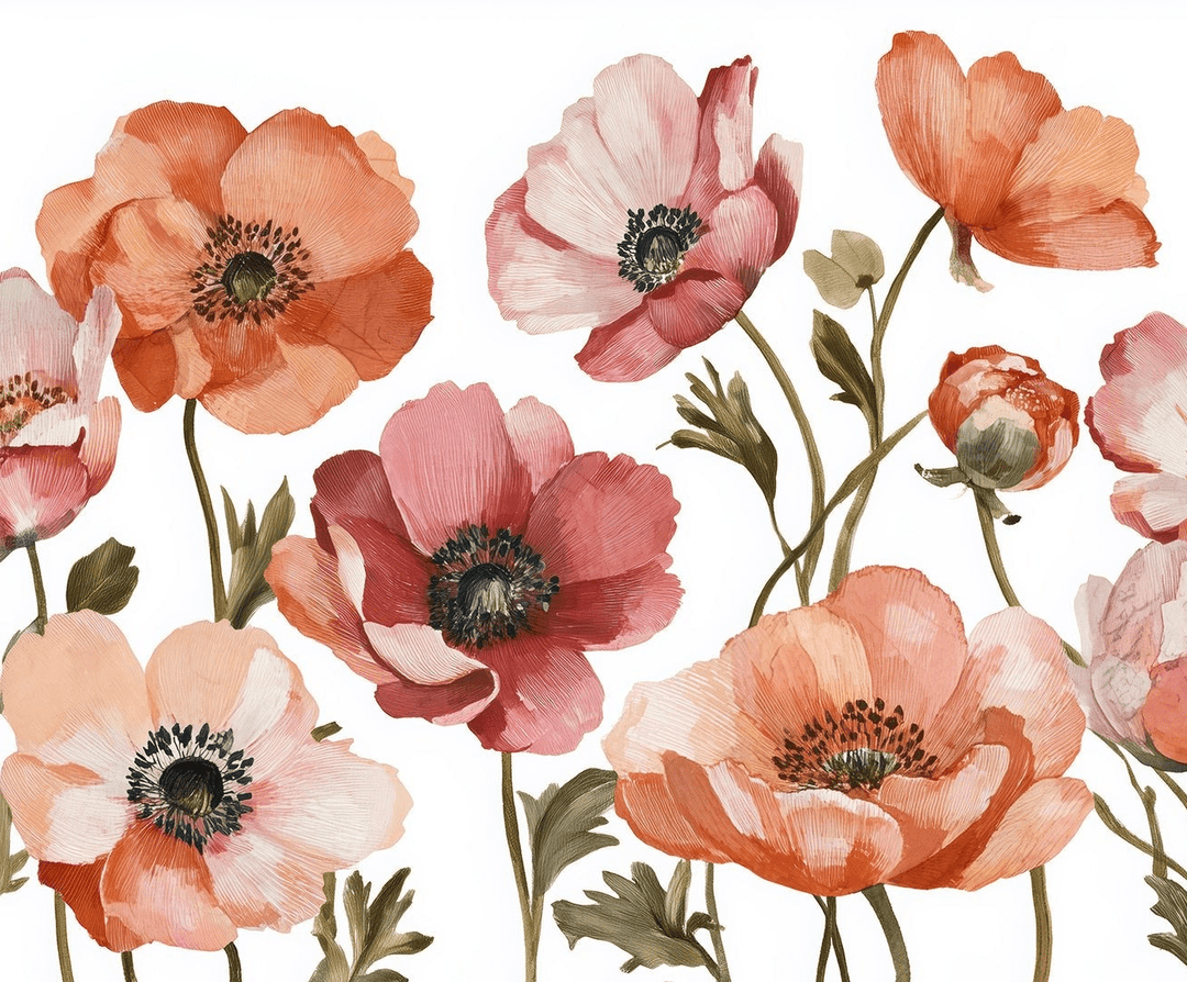 Anémones vibrantes – Papier peint fleuri aux nuances chaudes - Illulart: Papier peint panoramique