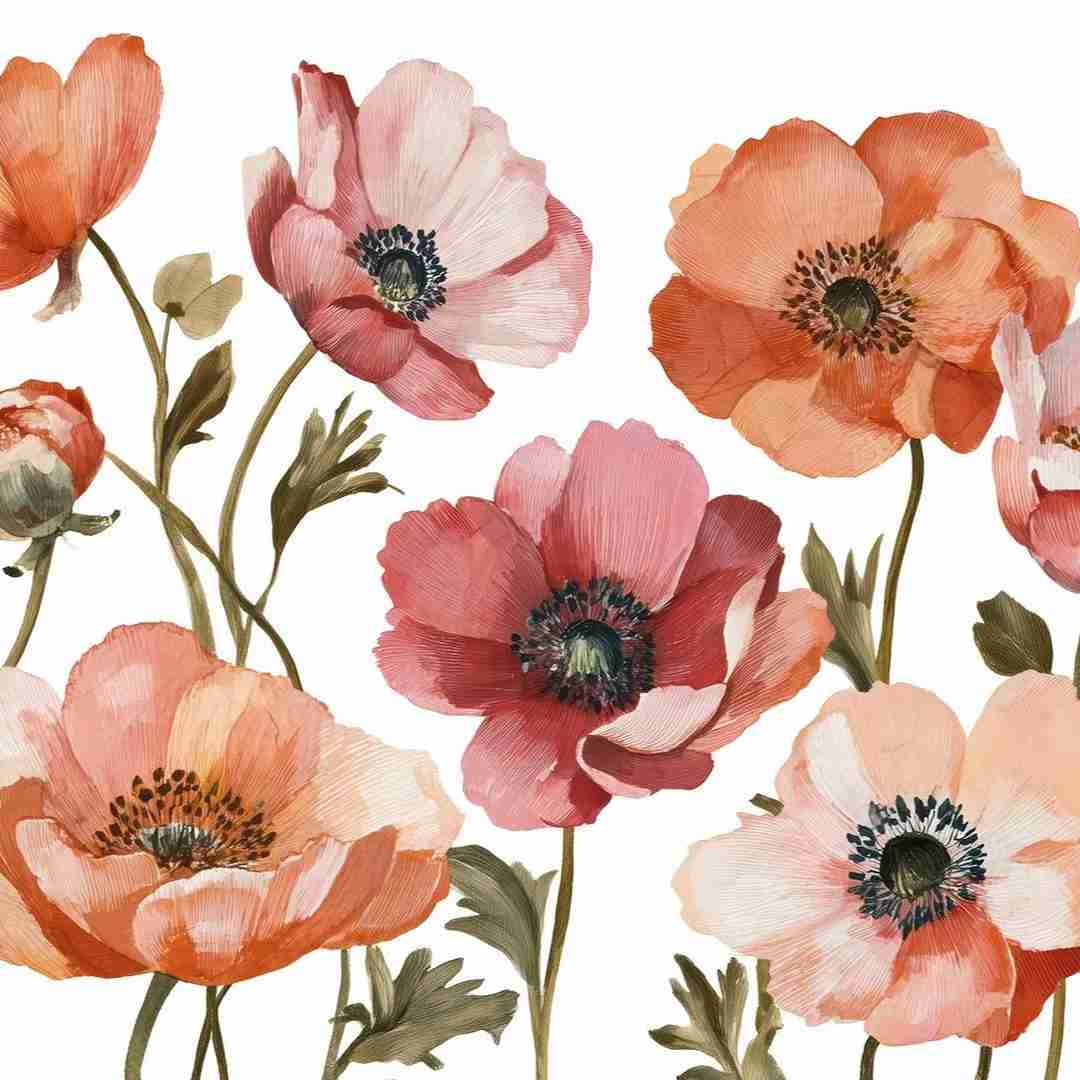 Anémones vibrantes – Papier peint fleuri aux nuances chaudes - Illulart: Papier peint panoramique