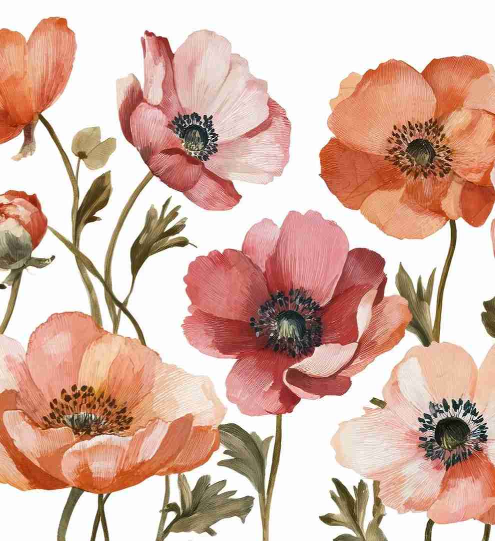 Anémones vibrantes – Papier peint fleuri aux nuances chaudes - Illulart: Papier peint panoramique
