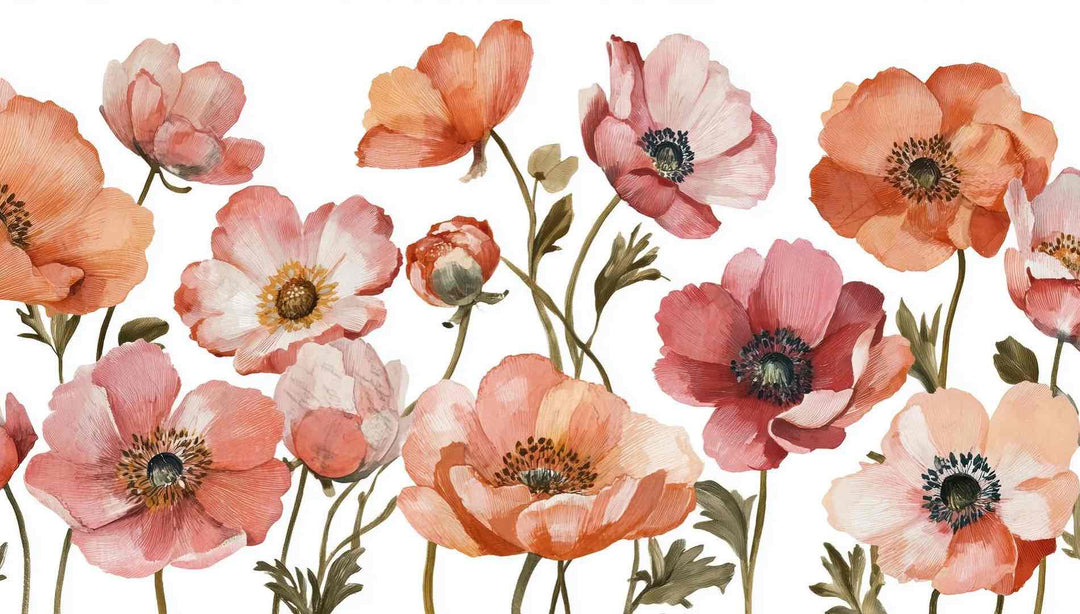 Anémones vibrantes – Papier peint fleuri aux nuances chaudes - Illulart: Papier peint panoramique