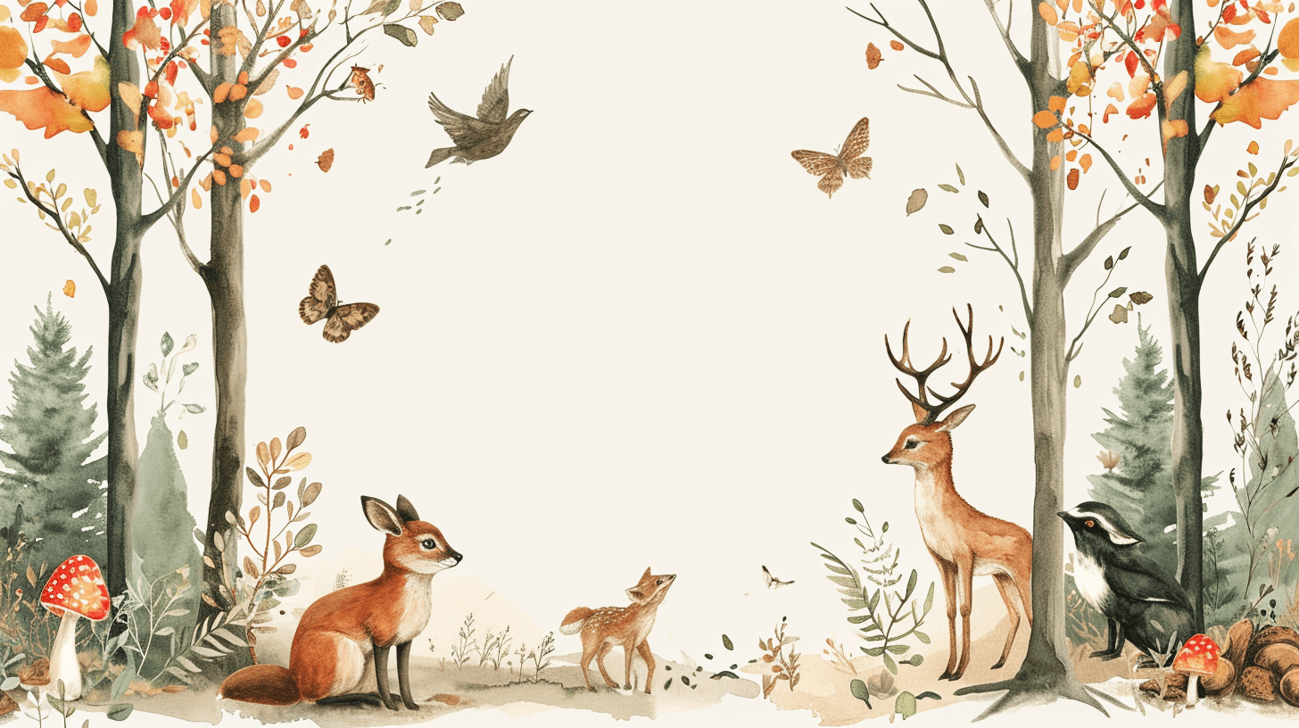 papier peint animaux de la forêt renard cerf
