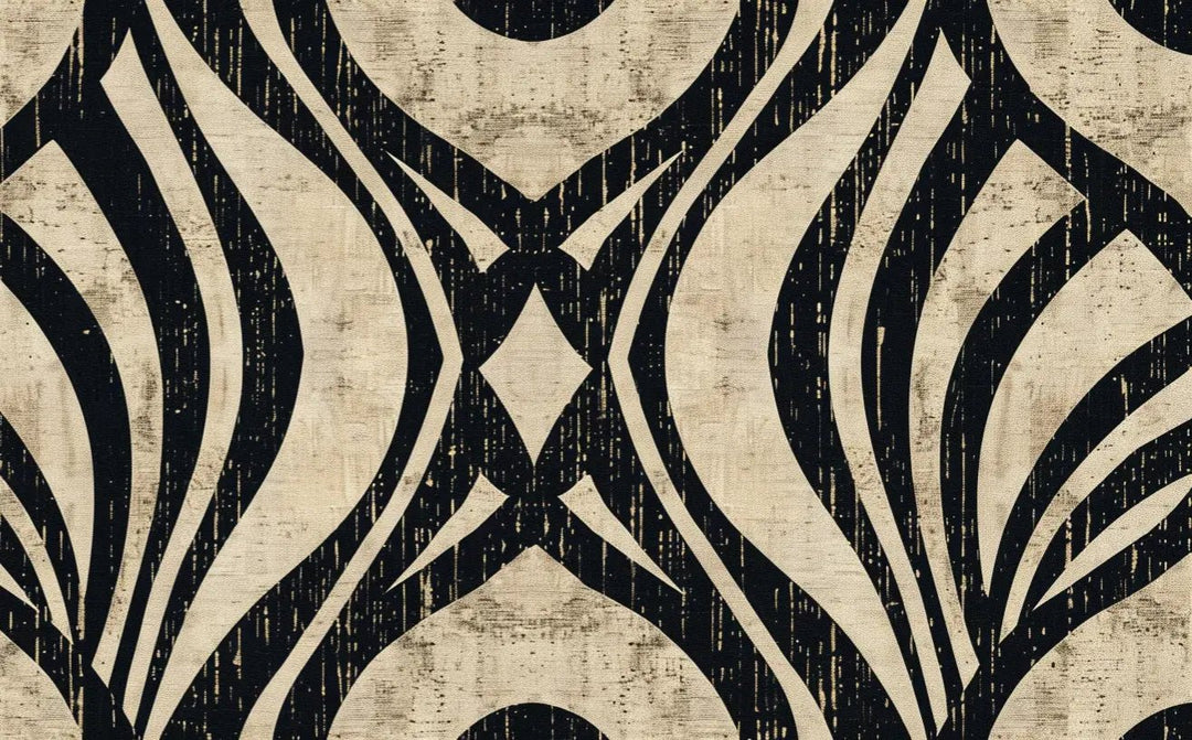 Art Déco Chic : Papier Peint Motif Géométrique Noir et Beige - Illulart: Papier peint panoramique