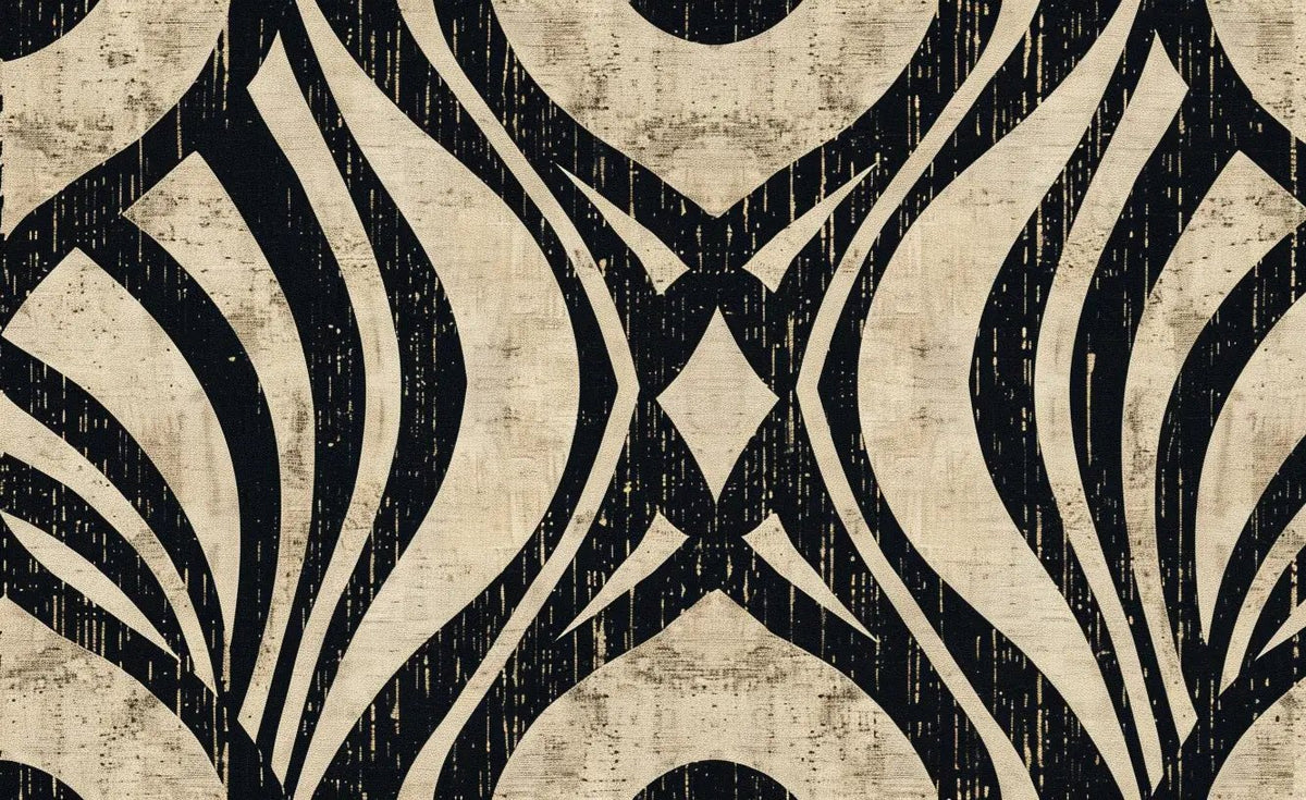 Art Déco Chic : Papier Peint Motif Géométrique Noir et Beige - Illulart: Papier peint panoramique