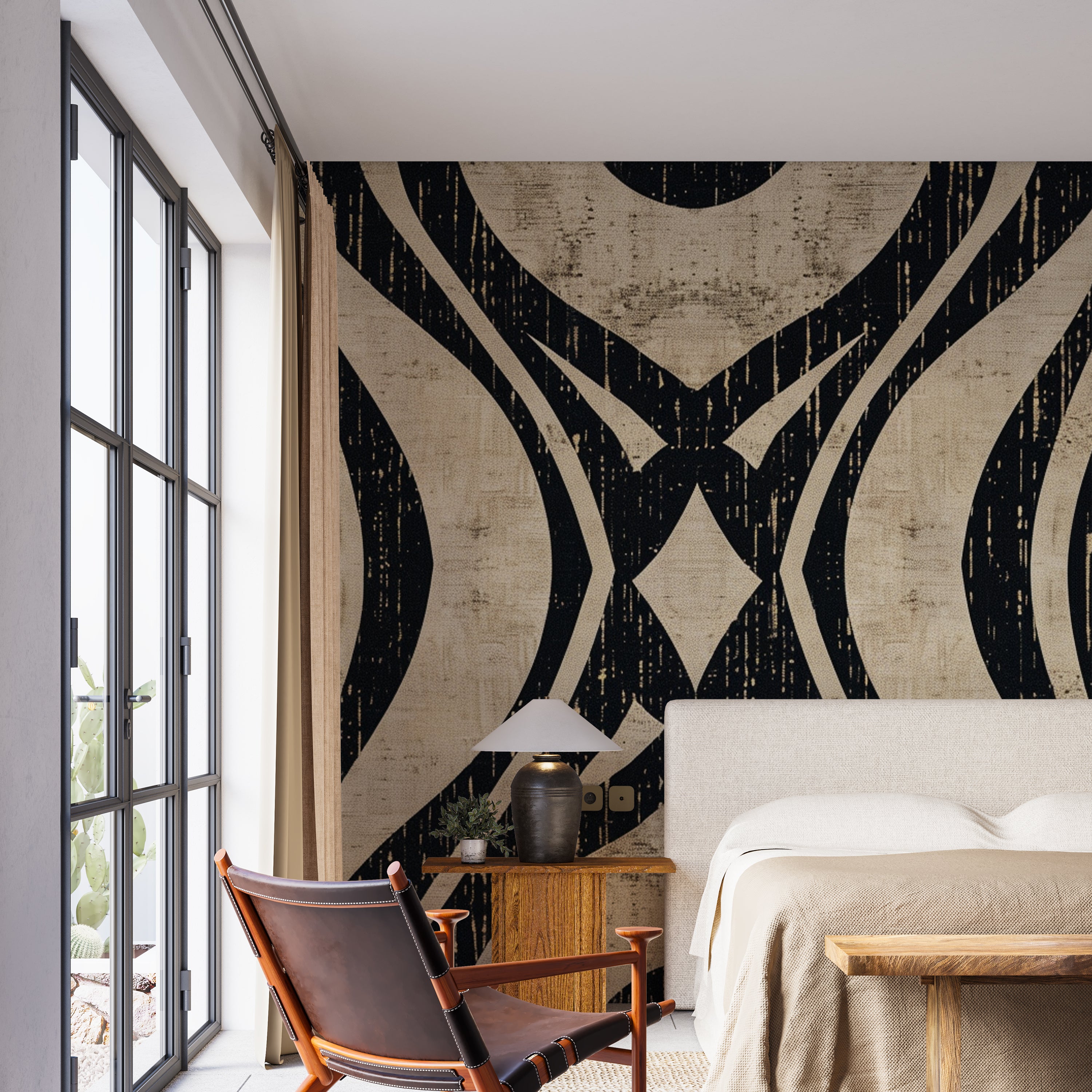 Art-Deco-Chic: Tapete mit geometrischem Muster in Schwarz und Beige