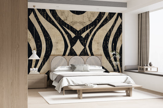 Art Déco Chic : Papier Peint Motif Géométrique Noir et Beige