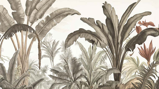 Atmosphère exotique – Feuillage tropical en nuances douces - Illulart: Papier peint panoramique
