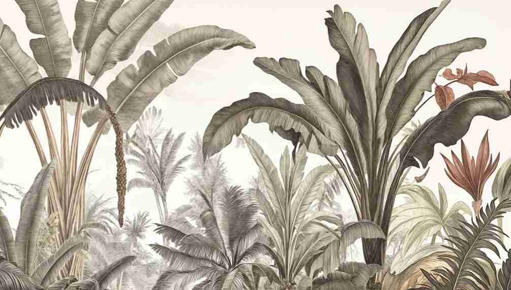 Atmosphère exotique – Feuillage tropical en nuances douces - Illulart: Papier peint panoramique