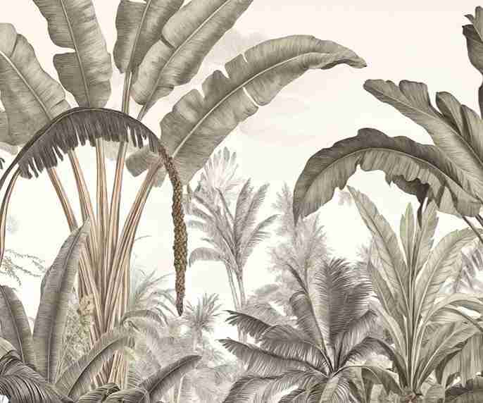 Atmosphère exotique – Feuillage tropical en nuances douces - Illulart: Papier peint panoramique