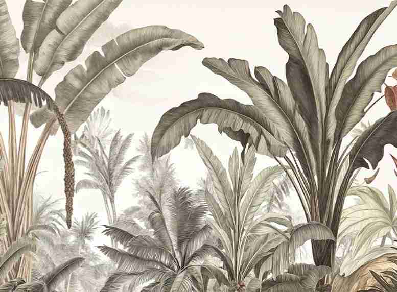 Atmosphère exotique – Feuillage tropical en nuances douces - Illulart: Papier peint panoramique