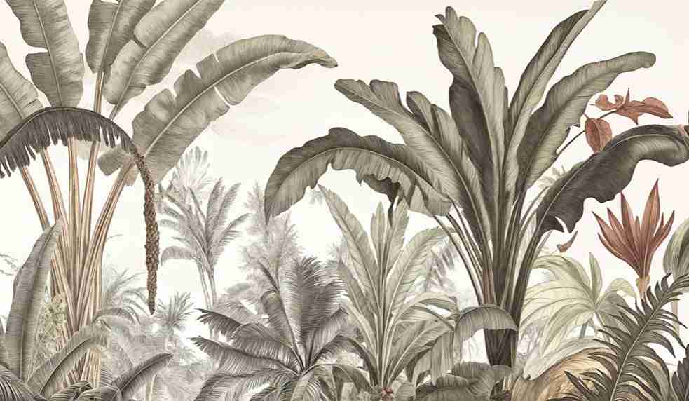 Atmosphère exotique – Feuillage tropical en nuances douces