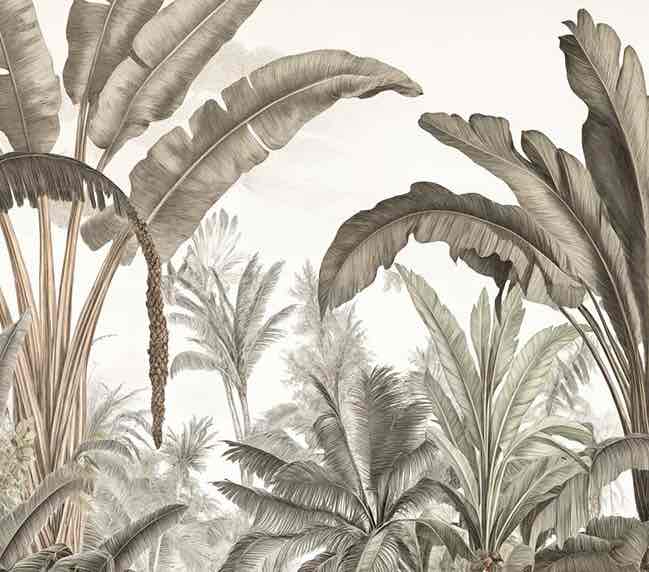 Atmosphère exotique – Feuillage tropical en nuances douces - Illulart: Papier peint panoramique