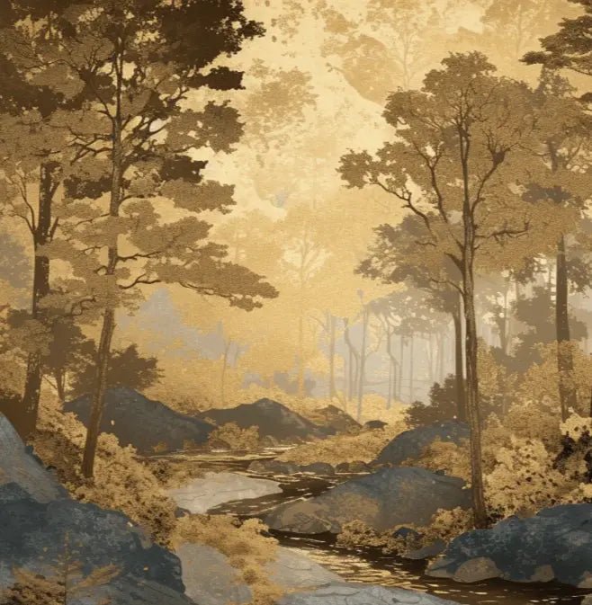 Aube forestière dorée - Illulart: Papier peint panoramique