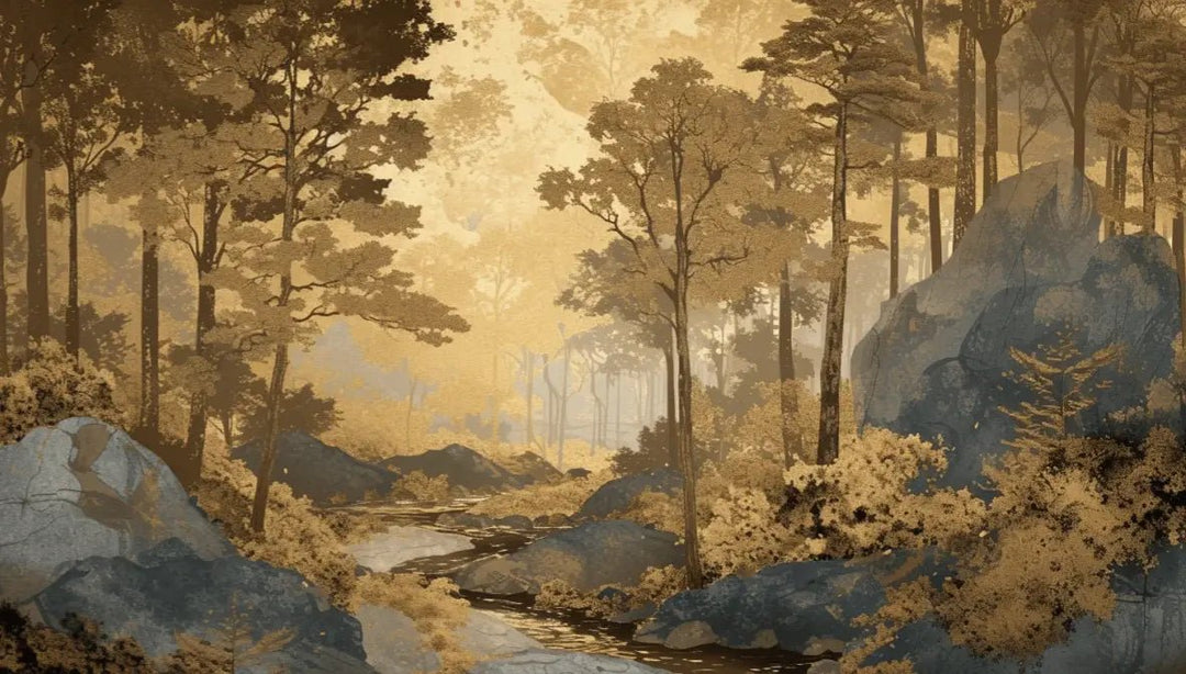 Aube forestière dorée - Illulart: Papier peint panoramique