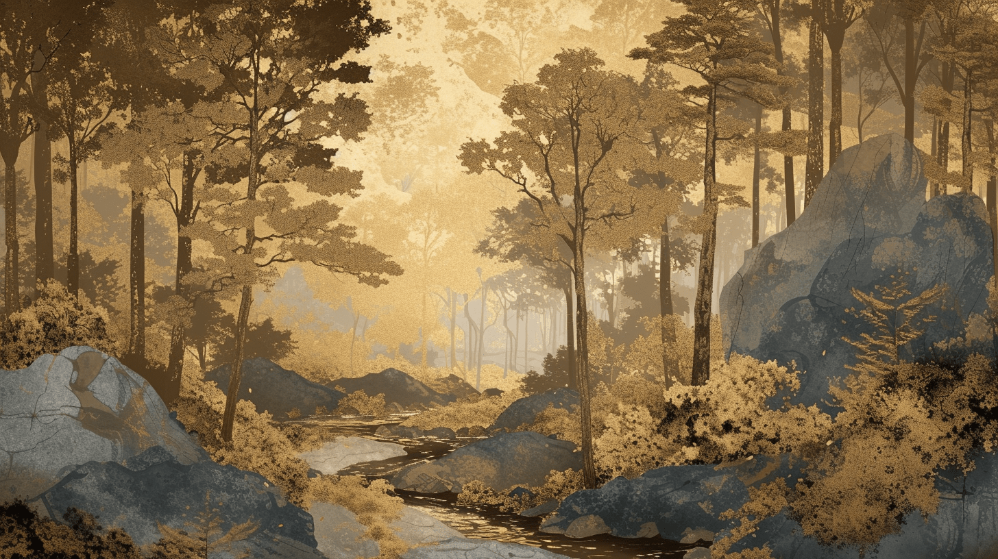 Aube forestière dorée - Illulart: Papier peint panoramique