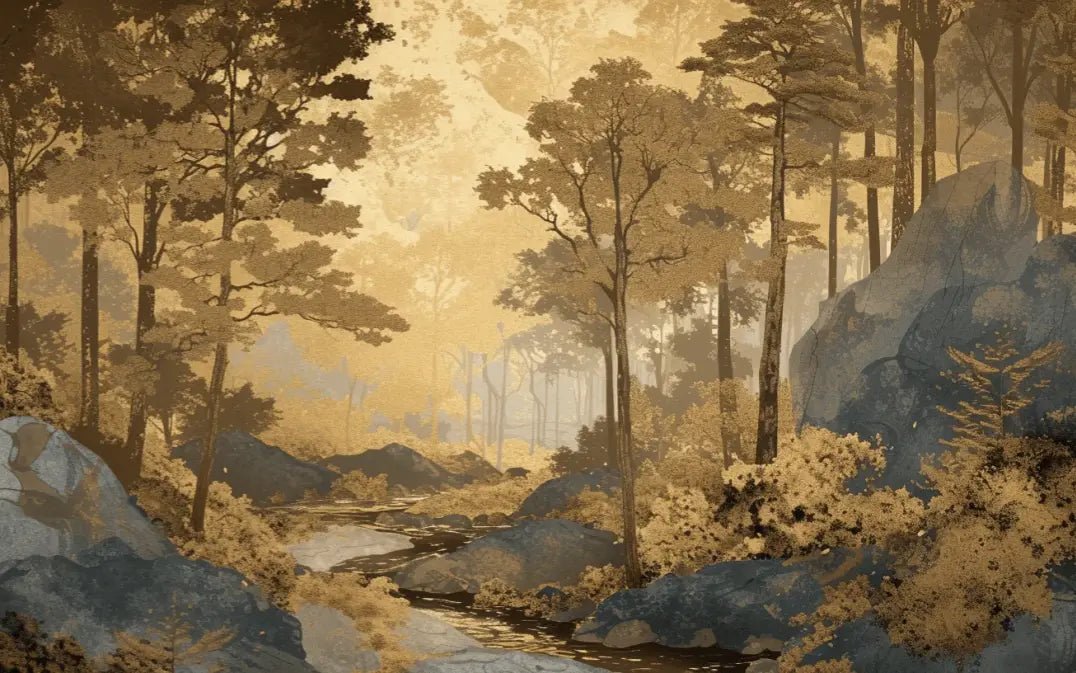 Aube forestière dorée - Illulart: Papier peint panoramique