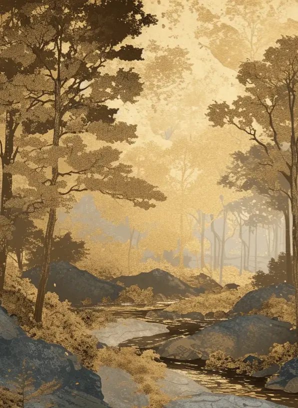 Aube forestière dorée - Illulart: Papier peint panoramique
