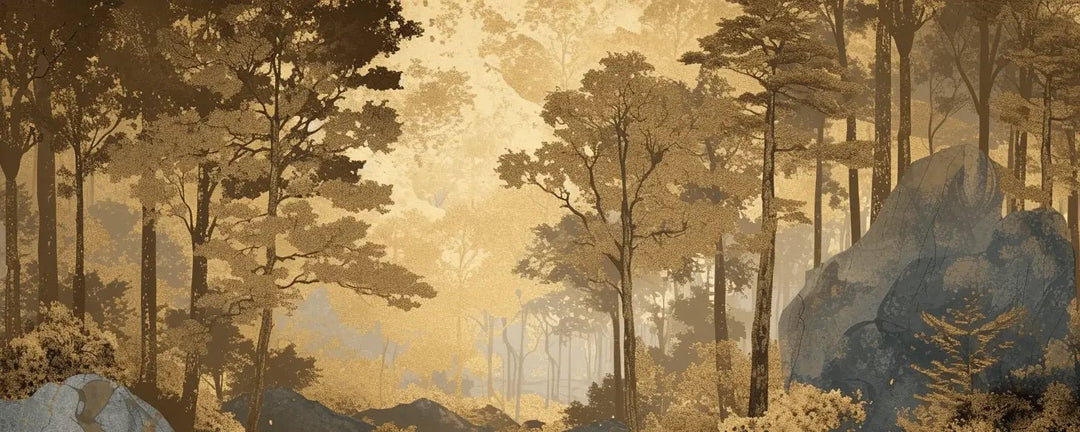 Aube forestière dorée - Illulart: Papier peint panoramique