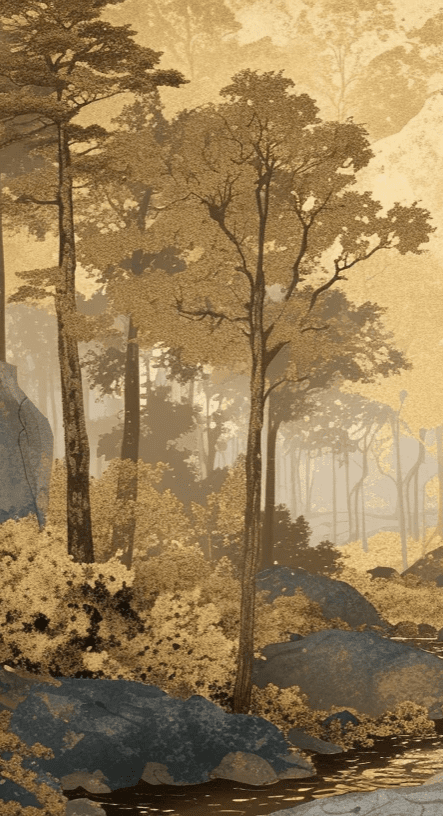 Aube forestière dorée - Illulart: Papier peint panoramique