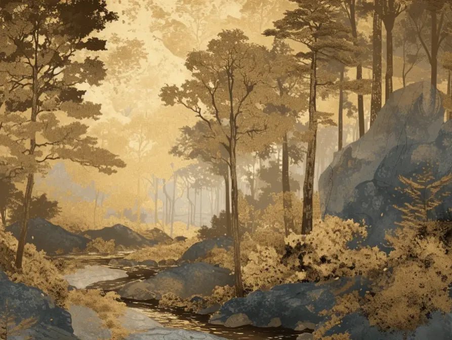 Aube forestière dorée - Illulart: Papier peint panoramique