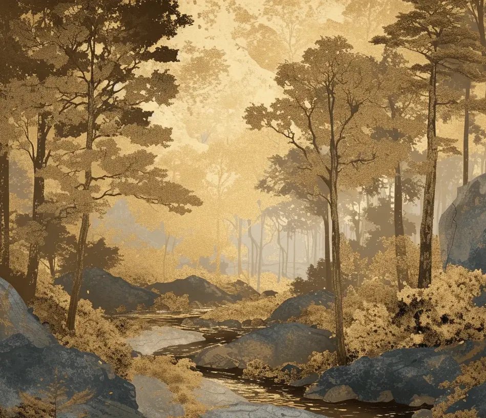 Aube forestière dorée - Illulart: Papier peint panoramique