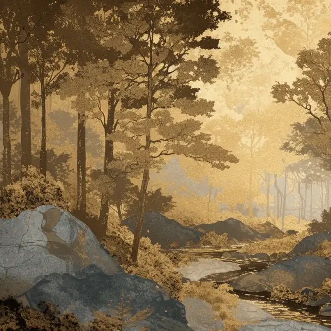 Aube forestière dorée - Illulart: Papier peint panoramique