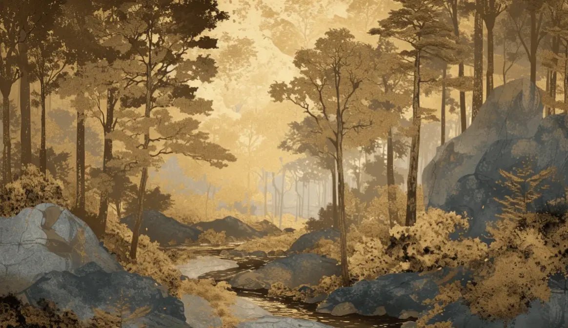 Aube forestière dorée - Illulart: Papier peint panoramique