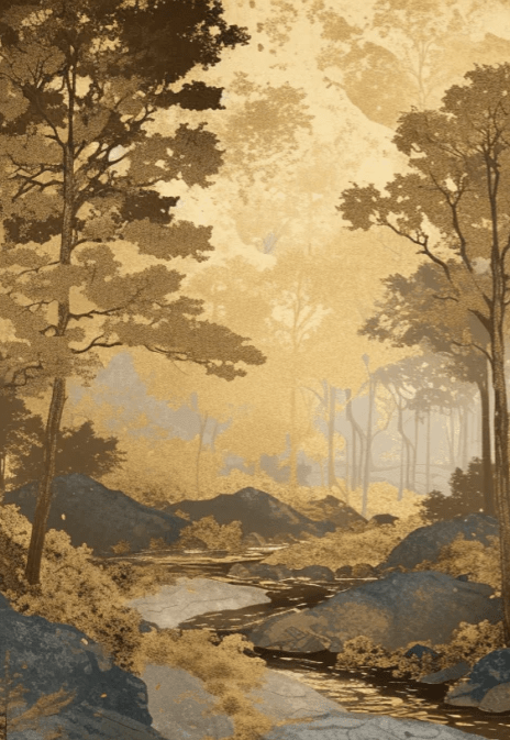 Aube forestière dorée - Illulart: Papier peint panoramique