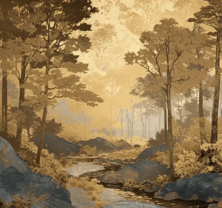 Aube forestière dorée - Illulart: Papier peint panoramique