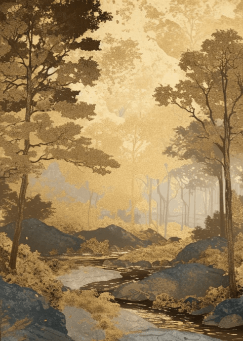 Aube forestière dorée - Illulart: Papier peint panoramique