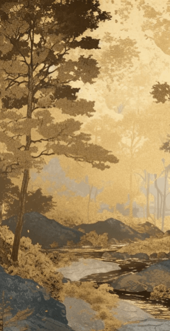 Aube forestière dorée - Illulart: Papier peint panoramique