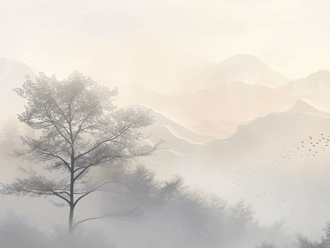 Aurore montagneuse en brume - Illulart: Papier peint panoramique