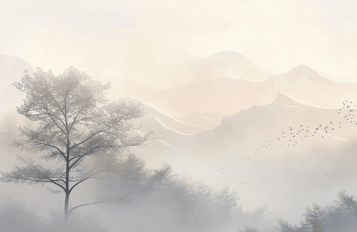 Aurore montagneuse en brume - Illulart: Papier peint panoramique