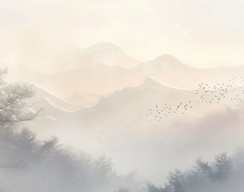 Aurore montagneuse en brume - Illulart: Papier peint panoramique